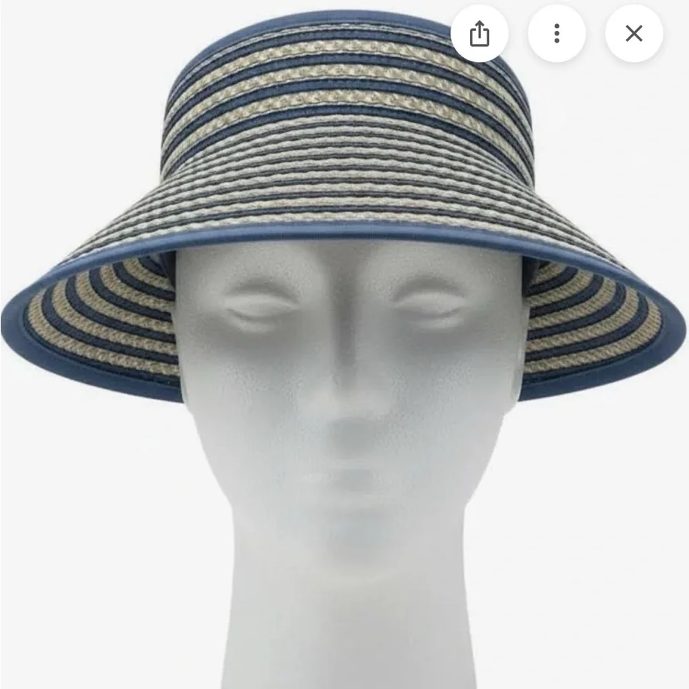 Eric Javits Brooke Blue Cream  Mix Wide Brim Packable Visor Hat - Picture 8 of 8